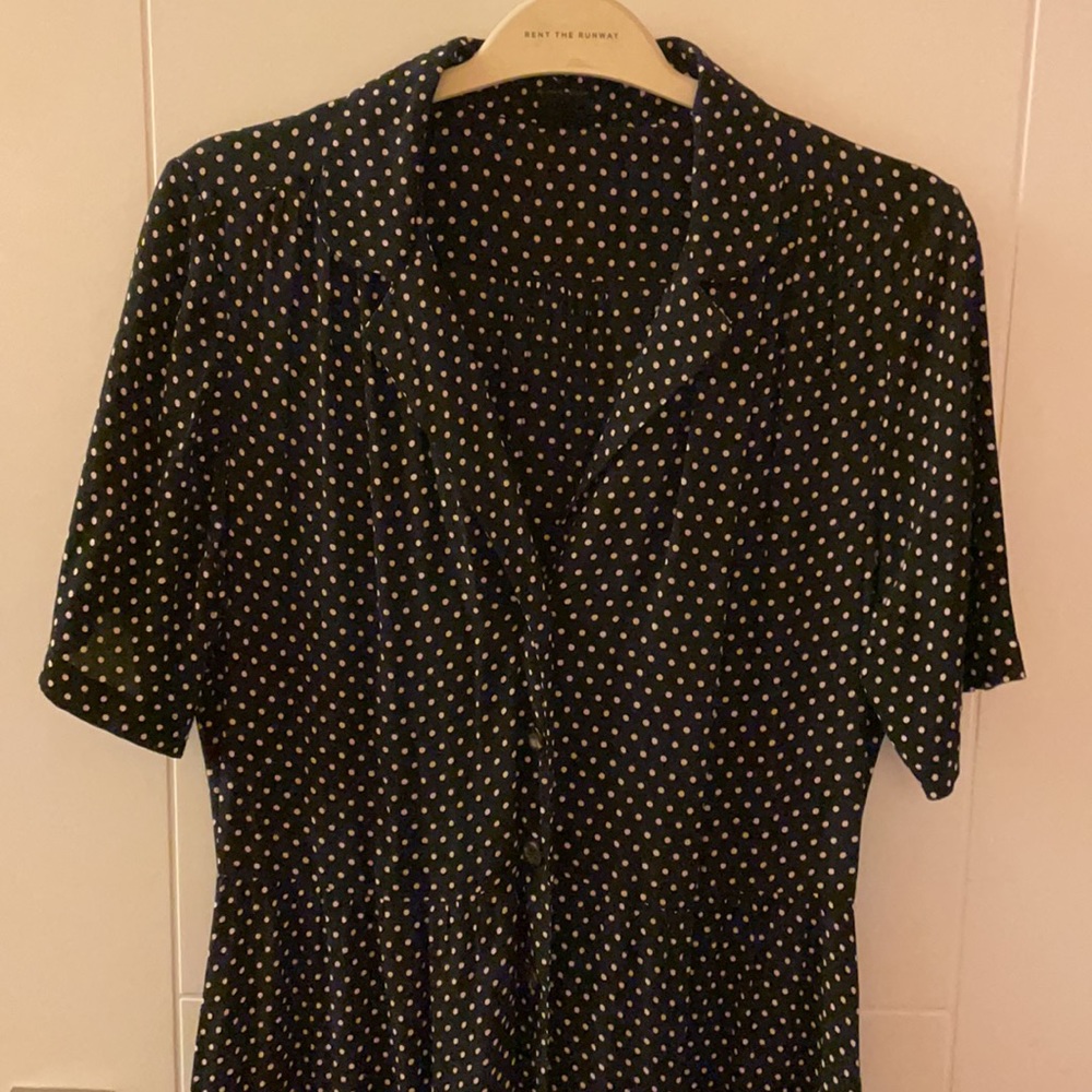 Brown and cream Swiss dot house dress